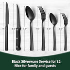 CEKEE 72-Piece Black Silverware Set with Steak Knives, Stainless Steel Flatware Set for 12, Tableware Cutlery Set, Kitchen Utensils Set for Home & Restaurant, Heavy Duty & Mirror Finished