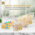 R-kay 6 Pack Glitter Angled Candy Bowls - Gold Plastic bowls 20 Oz - Premium Gold Plastic Serving Bowls Disposable Heavy Duty For Weddings Catering, parties, And All Occasions