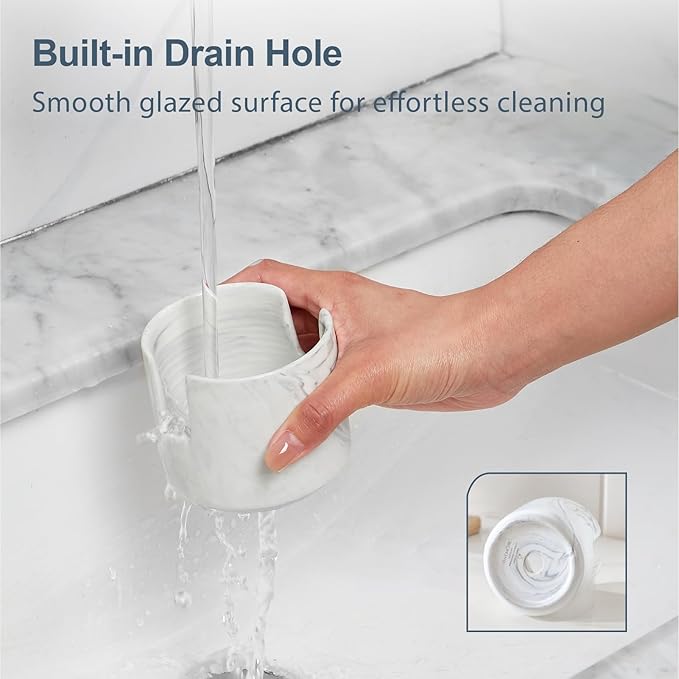 ONEMORE Ceramic Sponge Holder for Kitchen Sink, Dish Sponge Holder with Drain, Kitchen Sink Organizer for Sponge and Soap, Cute Ceramic Sink Holder, In Sink Sponge Storage for Kitchen Counter, Marble