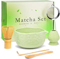 Matcha Whisk Set, Sakura Green Ceramic Matcha Set Includes Matcha Bowl, Matcha Whisk (Chasen) and Holder, Sifter, Bamboo Scoop & Spoon - 6 Pcs Matcha Kit for Matcha Lovers