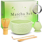 Matcha Whisk Set, Sakura Green Ceramic Matcha Set Includes Matcha Bowl, Matcha Whisk (Chasen) and Holder, Sifter, Bamboo Scoop & Spoon - 6 Pcs Matcha Kit for Matcha Lovers