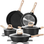 12 Pcs Pots and Pans Set Non Stick, Cookware Sets Black Granite Induction Cookware, Non-toxic Healthy Nonstick Kitchen Cooking Set with Frying Pans Set, Saucepans (PFAS/ PFOA/ PFOS Free)
