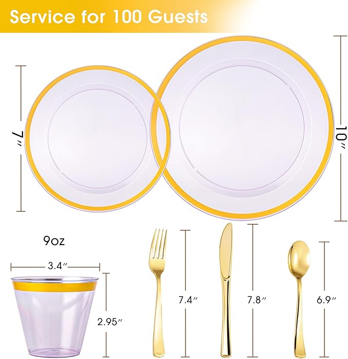 N9R 600PCS Disposable Plastic Plates, Purple Plastic Dinnerware Set Includes 100 Dinner Plates, Dessert Plate, Cups, Spoons, Forks, Knives for 100 Guests, Perfect for Party, Wedding, Birthday