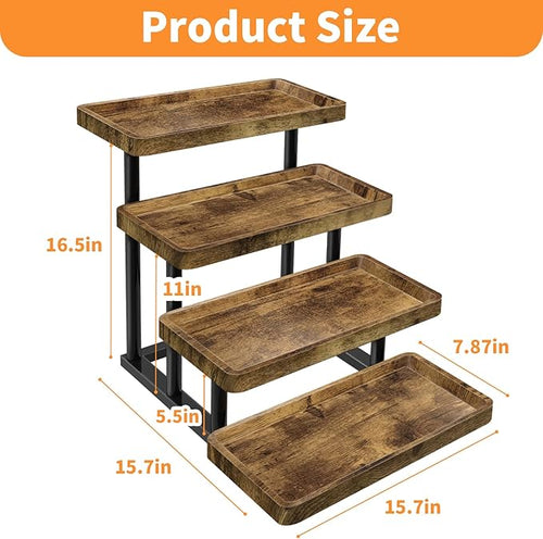 4 Tier Cupcake Stand, 15.7" Large Wooden Serving Tray for Party Food Display, Rustic Tiered Tray Decor Capable of Dessert Table & Perfume Organizer, with Sturdy Metal Frame