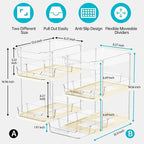 Delamu 2 Pack 3-Tier Bathroom Under Sink Organizers and Storage, Multi-Purpose Stackable Pantry Organization and Storage, Pull Out Clear Kitchen Bathroom Cabinet Organizer with Movable Dividers, Beige