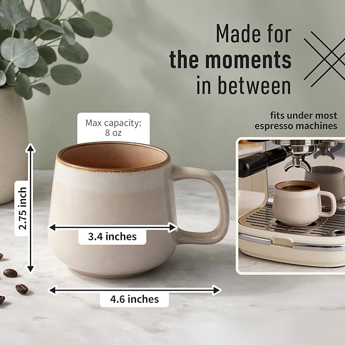 Ava Nord Small Ceramic Coffee Mugs Set of 4 | 8 oz Stoneware Coffee Cups | Lead-Free, Non-Toxic | Microwave & Dishwasher Safe | Comfortable Handle | Aesthetic Nordic Design for Cappuccino | Rose Sand