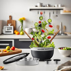 18/8 Stainless Steel Salad Bowl Kit - 74oz, Salad Bowls to go for Lunch, Comes with 1.7oz Condiment Container and Removable Tray for Organization - Leak-Proof, Dishwasher Safe (Black)