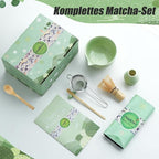 Clay&Fire Matcha Whisk Set, Ceramic Matcha Set, Matcha Bowl with Spout and Whisk, 9 pcs Matcha Tea Kit for Matcha Lovers, Ideal Gift Christmas, Birthday (Green)