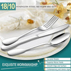 18/10 Silverware Set, E-far 40-Piece Stainless Steel Flatware Cutlery Set Service for 8, Metal Tableware Eating Utensil Sets for Home/Restaurant/Wedding, Elegant & Classic Style - Dishwasher Safe