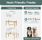 Havniva Ceramic Raised Double Bowls Set with Stand, Food & Water Bowls for Large Breed Dogs, Weighted Dog Dishes, Pet Bowl(8.2'',60OZ, White)