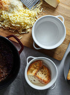 LE TAUCI Soup Bowls with Handles - 28 oz Lead-Free Ceramic French Onion Crocks, Oven and Microwave Safe, Heat-Resistant Design, Stackable, Dishwasher Safe, Set of 4, White