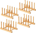 HBlife 4pcs Bamboo Dish Plate Bowl Cup Book Pot Lid Cutting Board Drying Rack Stand Drainer Storage Holder Organizer Kitchen Cabinet（Keep Dry）
