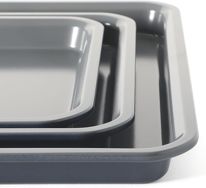 Calphalon Legacy 10-Piece Nonstick Bakeware Set, PFA-Free Nonstick Coating, Oven Safe, Includes Sheet Pans, Muffin Pan, Round Cake Pans, Loaf Pan and Cooling Rack, Blue/Grey Interior