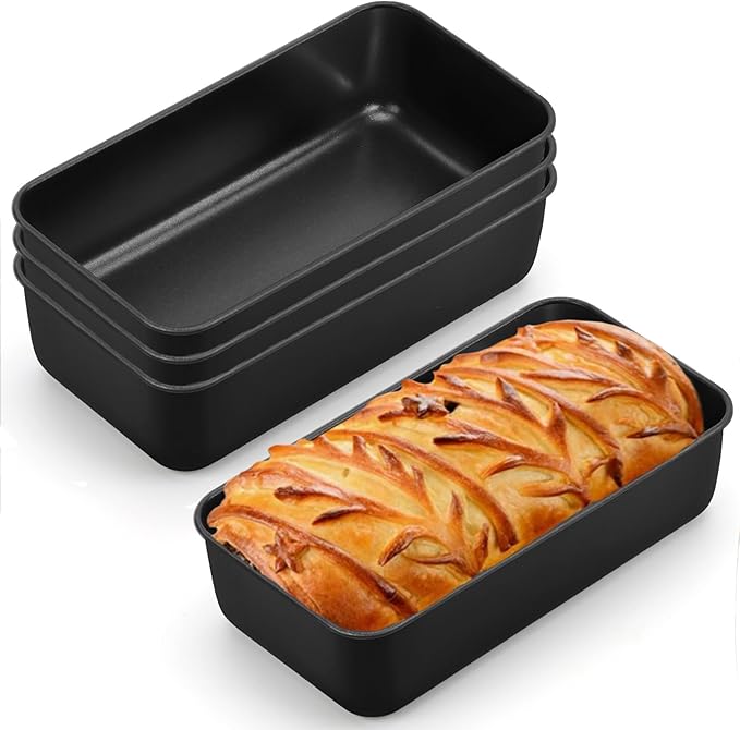 P&P CHEF Loaf Pan Set, 9 x 5 Inch Bread Pans, Stainless Steel Loaf Toast Baking Pans For Bread Meatloaf Lasagna Cake, Healthy & Non Toxic, Oven Safe& Easy Clean, (Black, 4Pcs)