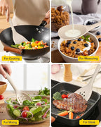 Pack of 4 Silicone Cooking Utensils Set, Non Stick Solid Spatulas and Heat Resistant Slotted Spoons with Back Hooks, Ideal BPA Free Kitchen Utensils Set for Frying,Serving,Turning,Stirring(KHAKI)