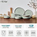 E-far 12-Piece Stoneware Dinnerware Sets, Plates and Bowls Sets for 4, Ceramic Dishware Dishes Set with Terracotta Base, Chip & Scratch Resistant, Microwave & Dishwasher Safe, Speckled Green