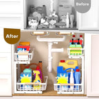 Under Sink Organizer, 2 Tier Pull Out Under-Sink Shelves, Adjustable Height (13.8" -16.9"), Sturdy Metal Storage Organizer for Bathroom Kitchen Pantry Cabinet (2 Packs, White)