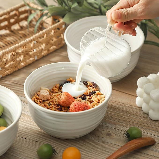 Ceramic Soup Bowls Set of 6, 20 Ounce Deep Creamy White Cereal Bowls, Microwave & Dishwasher Safe, Perfect for Oatmeal, Pasta, Salad, Dessert & Breakfast