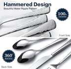 KINGSTONE Hammered Silverware Set, 20-Piece Flatware Set, 18/10 Stainless Steel Premium Cutlery with Unique Ripple Handles Design Mirror Polished - Dishwasher Safe