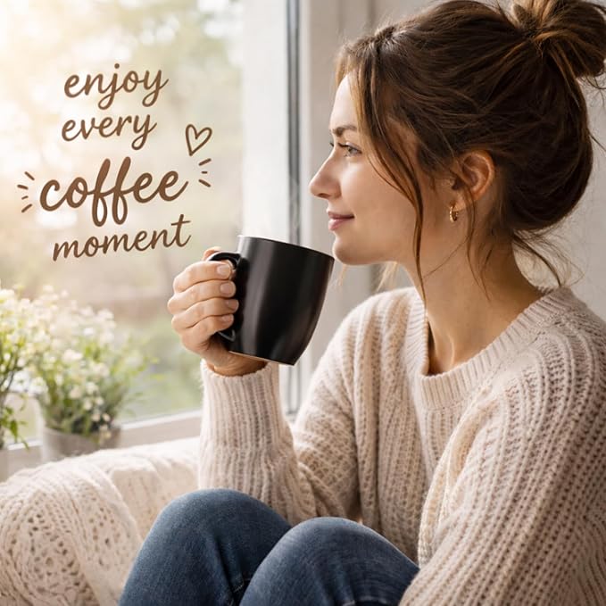 AmorArc 16oz Coffee Mugs Set of 6, Large Ceramic Coffee Mugs for Men Women Dad Mom, Modern Coffee Mugs with handle for Tea/Latte/Cappuccino/Cocoa. Dishwasher&Microwave Safe, Matte Black