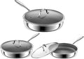 Hybrid Non Stick Frying Pans, Stainless Steel Frying Pans with Tempered Glass Lid, 8" 10" 12" 5 Ply Induction Cookware, Oven-Safe Up to 800°F, Compatible with All Cooktops