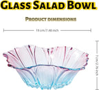 2 Piece Glass Salad Bowl Set - 7.3" Decorative Serving Bowls, 17 OZ (500ml) Multipurpose Bowls for Fruits, Veggies, Snacks, Candies, Desserts, Family Dinners & Parties (Colorful, medium size)