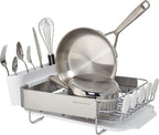 KitchenAid Compact Satin Wire Rust Resistant, Expandable Dish Rack with Angled Self Draining Drainboard with Removable Flatware Caddy, 23.18-Inch, Gray