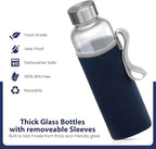 Epica glass bottles with lids – 18oz glass water bottles, reusable juice bottle with lids for storing juices, reusable water bottle durable & ecofriendly set of 6 with Sleeves