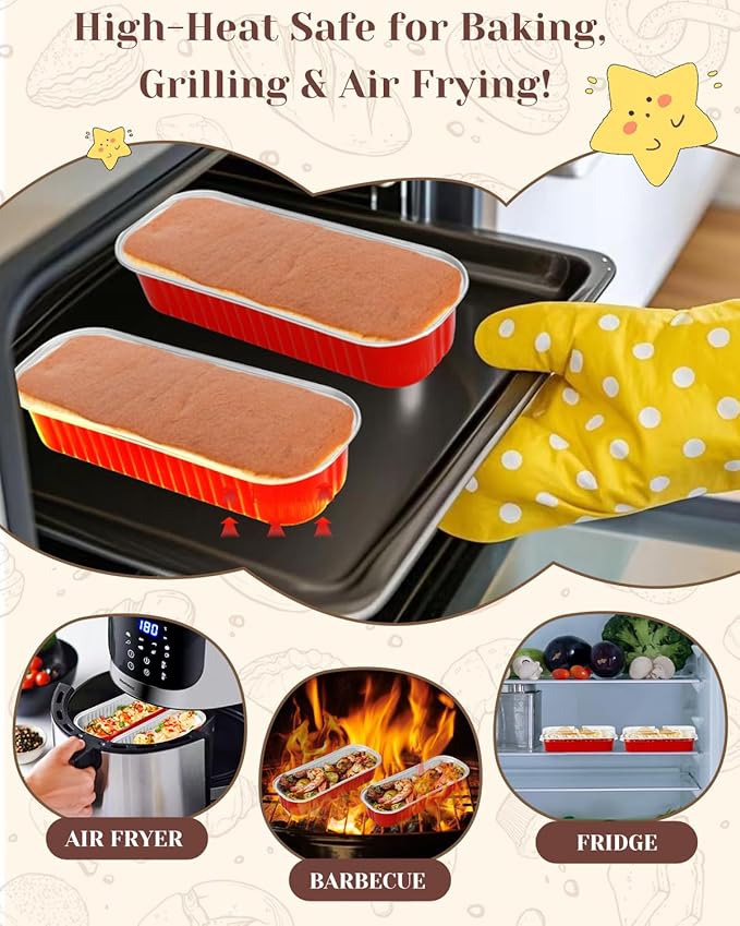 100 Pack Mini Loaf Pans with Lids and Spoons Sealing Sticker, 6.8oz Aluminum Foil Mini Cake Pans for Baking, Disposable Small Mothers Day Bread Pans with Lids – Valentines Tins CupCake, Red
