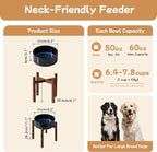 Havniva Ceramic 8.2inch Raised Dog Bowl Set, Elevated with Acacia Wood Stand, Food and Water Bowl for Large Breed Dogs, Weighted Pet Dishes(60oz, Starry Sky)