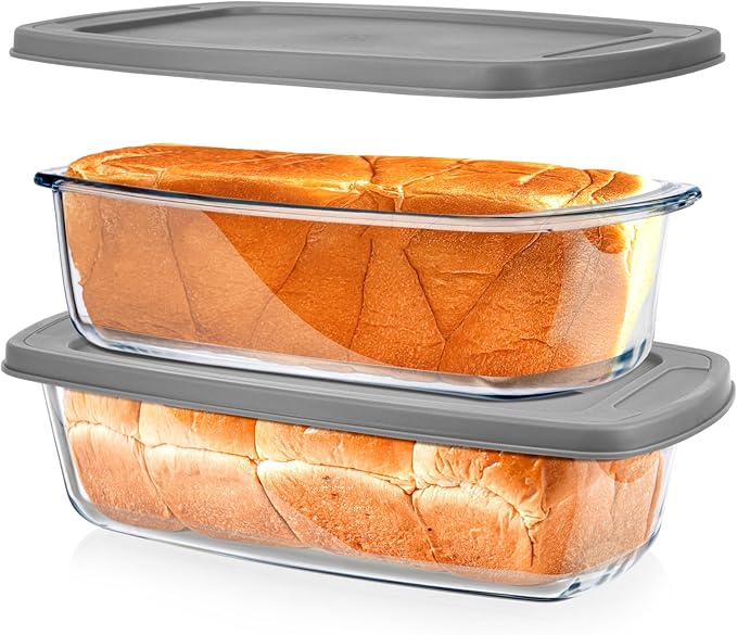 Glass Loaf Pans for Baking Bread with Lids - 1.9 Qt Glass Loaf Pan | Oven, Dishwasher, Fridge, Freezer & Microwave Safe, Bread Pan Suit for Lasagna, Meatloaf, Banana - 2Pcs