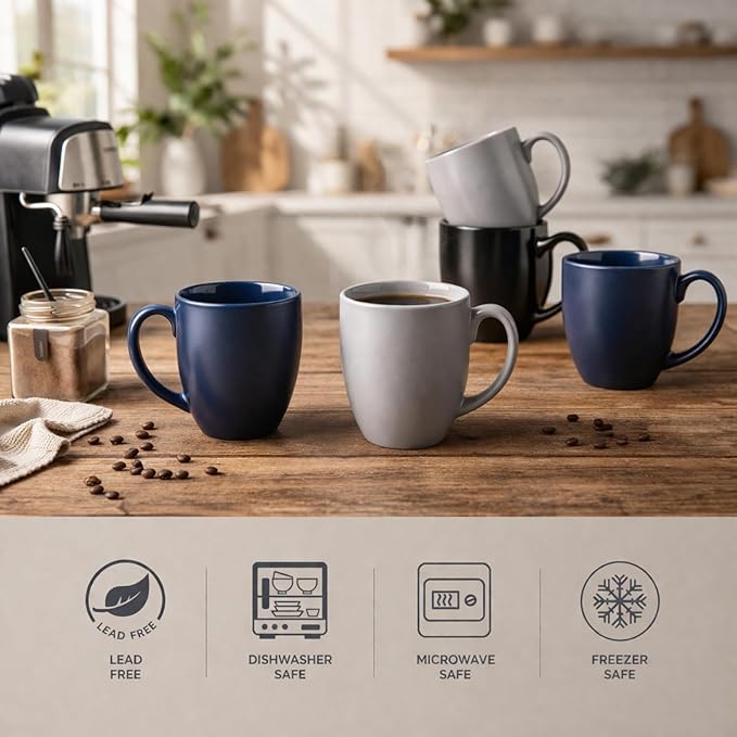 AmorArc 16oz Coffee Mugs Set of 6, Large Ceramic Coffee Mugs for Man, Woman, Dad, Mom, Modern Coffee Mugs Set with handle for Tea/Latte/Cappuccino/Milk/Cocoa. Dishwasher&Microwave Safe, Multi