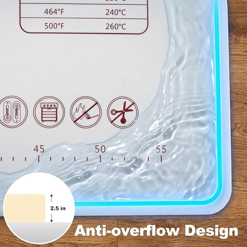 25"L x 18"W Silicone Baking Mat with Raised Edge – Perfect for Pastries, Bread, Cookies, Pizza, Fondant and Pasta