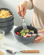 HASENSE Cereal Bowls Set of 4, 26 OZ Ceramic Soup Bowls,Stoneware Porcelain Cereal Bowls for Soup, Cereal, Oatmeal, Fruit, Salad, Embossed Pattern, Cereal Bowls for Kitchen & Home, Gray