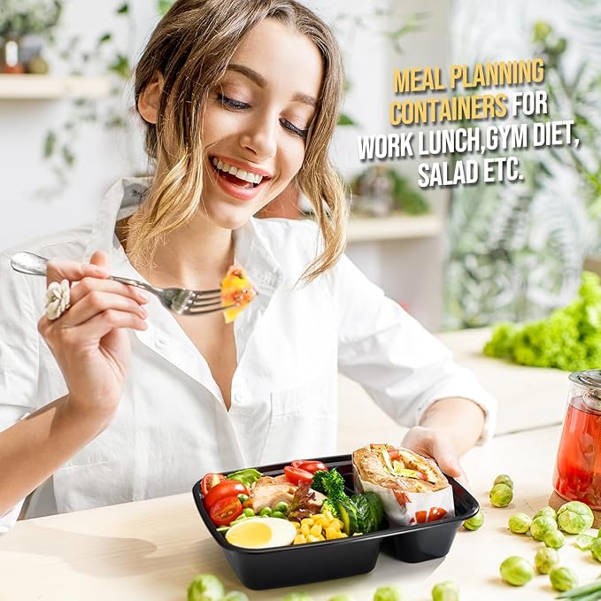 Glotoch 32oz 2 Compartment Meal Prep Container Microwave Safe, Food Prep Containers With Lids For Lunch/Deli/Takeout/Leftover, BPA-Free Freezer & Dishwasher Safe