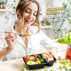 Glotoch 32oz 2 Compartment Meal Prep Container Microwave Safe, Food Prep Containers With Lids For Lunch/Deli/Takeout/Leftover, BPA-Free Freezer & Dishwasher Safe