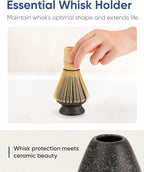 7 Pcs Matcha Kit Set, Matcha Whisk and Bowl with Spout, Powder Sifter, Whisk Holder, Bamboo Scoop and Scoop Rest, Perfect Prepare Tools for Making Macha Tea (Charcoal Grey)