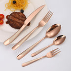 Hammered Flatware Set Copper/Rose Gold Silverware 20 Piece Stainless Steel Service for 4 Forks Knives Spoons Heavy Thickened Handle Elegant Modern Design Kitchen Use Festival Parties