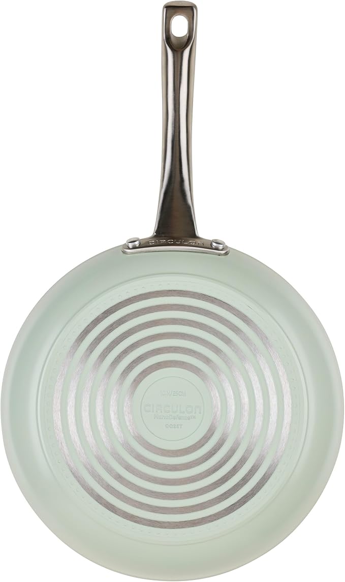 Circulon Halo with LaserDefense Ceramic Nonstick 2-Piece Skillet Set/Frying Pans, Made without PFAS, Compatible with All Stovetops, Dishwasher and Oven Safe, 8 Inch and 10 Inch Open Fry Pans - Sage