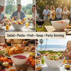60oz Large Ceramic Salad Bowl with Acacia Wood Utensils, 10" Oval White Serving Bowl for Soup, Pasta, Fruit, Snacks – Mixing Bowls for Entertaining, Party, Kitchen, Dinner – Housewarming Gift