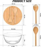 LOVYANXUE 10.6" Glass Salad Bowl with Sealed Lid, 4.7 Quart Large Capacity Serving Bowls and Mixing Bowls with Utensils, Versatile Glass Bowls for Salads, Trifle, Fruits, Pasta, Microwave Safe