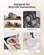 Famiware Venus Plates and Bowls Sets, 24 Pieces Stoneware Speckled Dishes Dinnerware Set for 8, Matte Light Gray - Microwave & Dishwasher Safe, Modern Minimalist, for Everyday Meals & Formal Dining