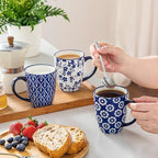 vancasso SELENE Coffee Mugs Set of 6, 12 Oz Porcelain Coffee Cups with Handle, Ceramic Tea Cup for Cappuccino, Latte, Tea, Cocoa, Dishwasher & Microwave Safe Gift Sets, Vintage Blue