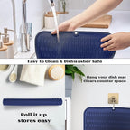 ZLR Large Silicone Dish Drying Mat (16" x 18") - XL Heavy Duty Drainboard Mat for Pots, Pans & Family Loads - Heat Resistant Trivet & Counter Protector, Easy Clean (Midnight Blue)