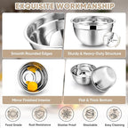 TeamFar Mixing Bowls, 4.5/3/1.5/1/0.7 QT, Stainless Steel Metal Nesting Salad Bowl with Lid Set, Ideal for Mixing Serving, Non-Toxic & Sturdy, Airtight Lid & Easy Clean, Red-Set of 5