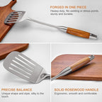 9 PCS 304 Stainless Steel Kitchen Cooking Utensils set with Wooden Handle, Metal Kitchen Utensils Set, Large Heat Resistant Wooden Handle Kitchen Tools, Stainless Steel Wok Spatula