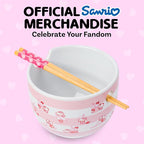 Silver Buffalo Sanrio Hello Kitty Strawberry Milk Pattern Ceramic Ramen Noodle Rice Bowl with Chopsticks, Microwave Safe, 20 Ounces