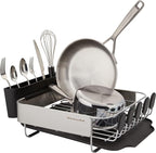 KitchenAid Compact, Space Saving Rust Resistant Dish Rack with Removable Flatware Caddy and Angled Self Draining Drainboard, 16.06-Inch, Black