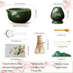 Matcha Whisk Set,8 Pcs Ceramic Matcha Set for Ceremony,Matcha Whisk kit with Bowl,Bamboo Whisk and Holder,Scoop,Sifter,Gift for Matcha Lovers Family and Friend Green