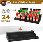 Spice Rack Organizer for Cabinet, 3 Tier Expandable Bamboo Spice Storage for Kitchen Cupboard Pantry, Black